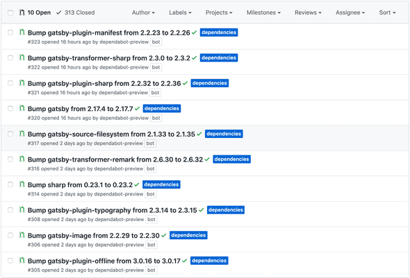 dependabot updating more gatsby plugins