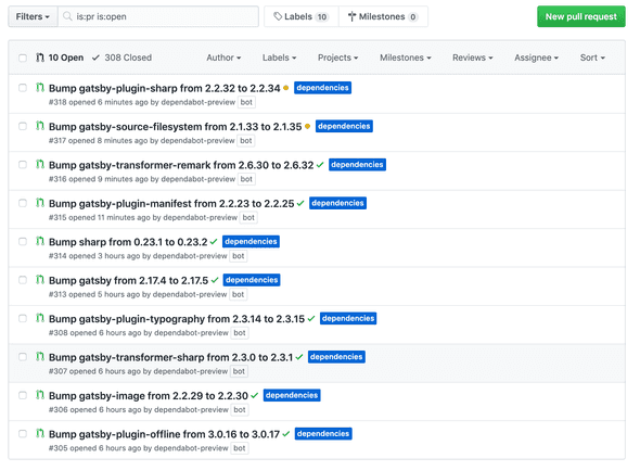 dependabot opening a lot of gatsby plugin updates